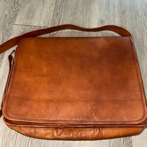 Vintage Brown Leather Briefcase Laptop Messenger Bag
